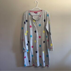 4/$20➡️ Charisma Multicolor Star Light Knit Pajama Dress W Henley Button Up Neck